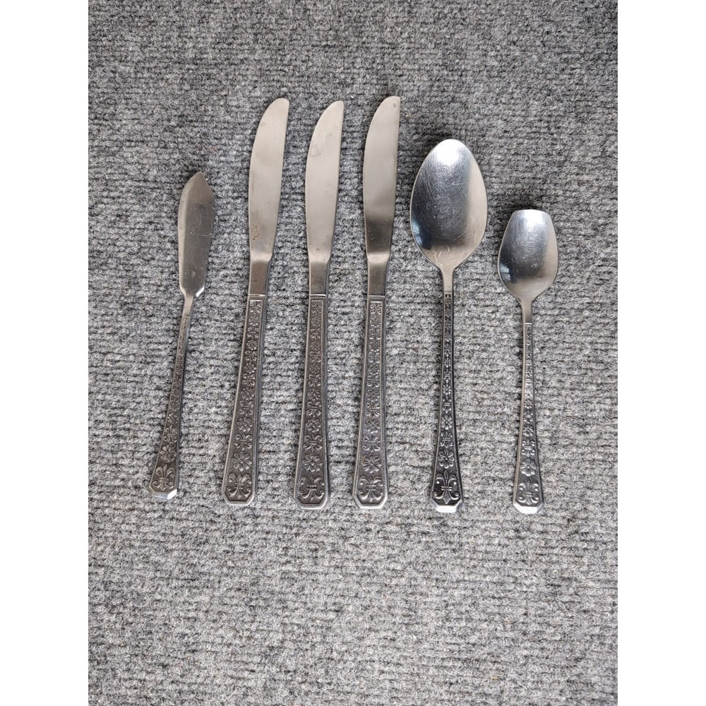 INTERPUR 6 Piece Stainless Steel Flatware FLORENZ Floral Fleur De Lis - Korea